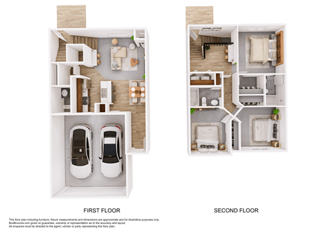 Floor plan for 3 beds, 2.5 baths, 1361 sqft